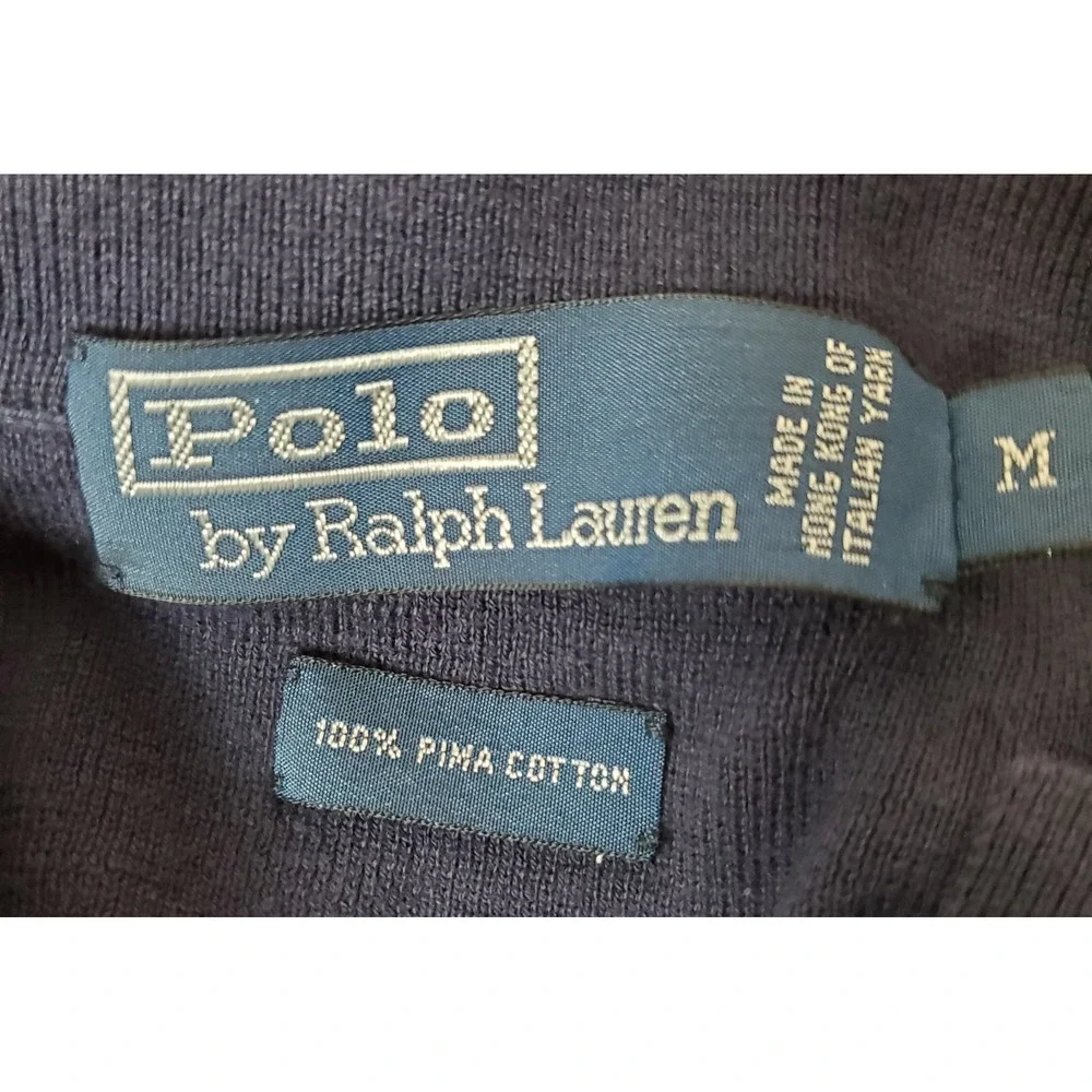 Vintage Polo Ralph Lauren Pima Cotton Italian Yarn Mens Medium Navy Blue Sweater